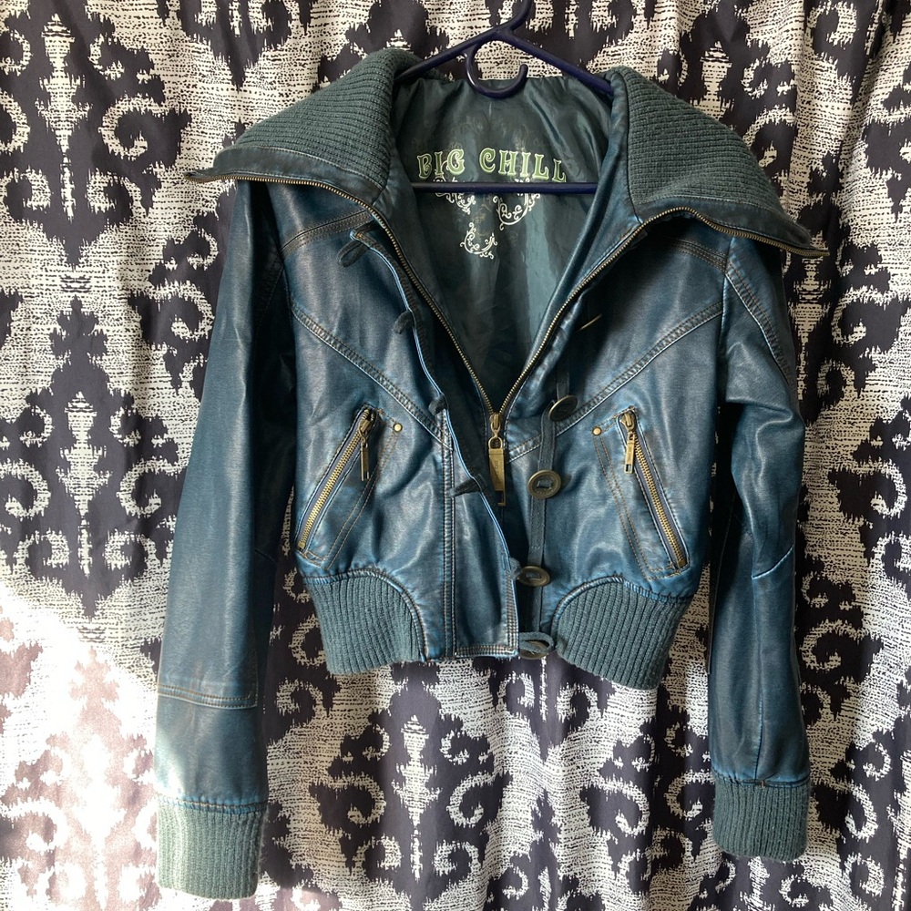 Vintage Blue faux leather BIG CHILL bomber jacket